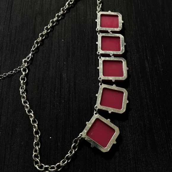 Rose Pink Silver Square Gems Statement Necklace 18 - 21 Inches - Picture 3 of 3